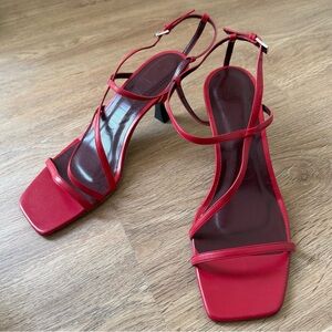 NEW Staud Gita Red Strappy Asymmetrical Heel Sandals